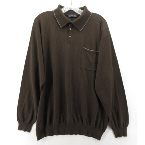 Peter Elliot Sweater 54 Merino Wool Silk Knit Polo Pullover Preppy XL - Picture 1 of 12